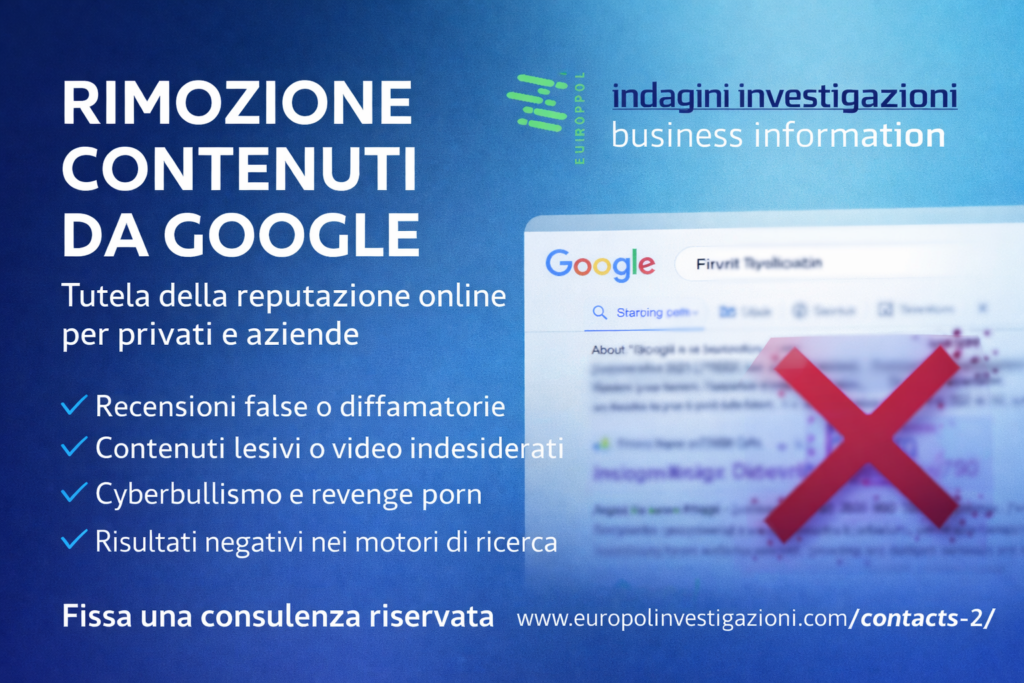 RIMOZIONE CONTENUTI DA GOOGLE